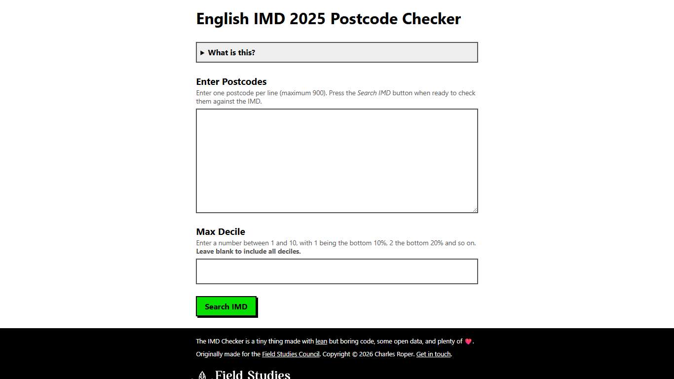 IMD Postcode Checker